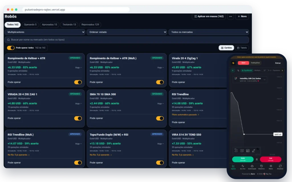 PulseTradePro no computador e no celular