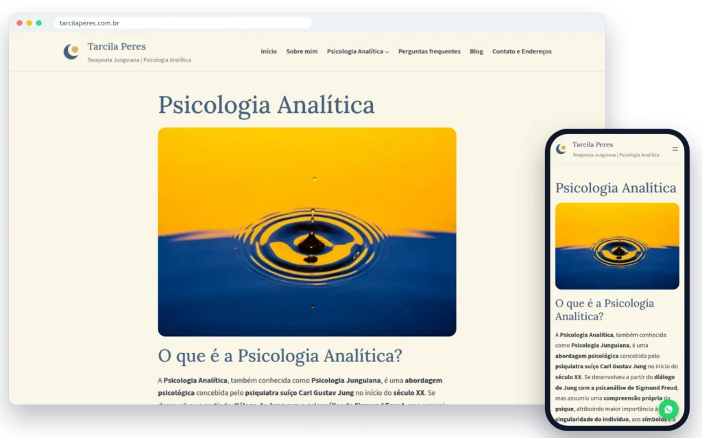 Site tarcilaperes.com.br no computador e no celular